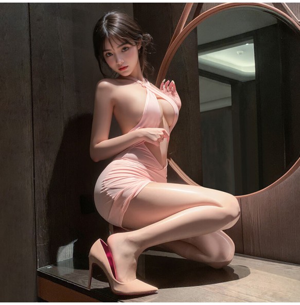 FEE ET MOI - Seductive Secretary Low-Cut Dress (Pink)